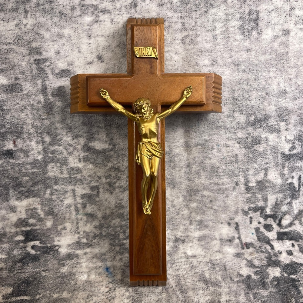 Vtg Wood Sick Call Crucifix Last Rites Set Hidden Compartment‎ Catholic Altar